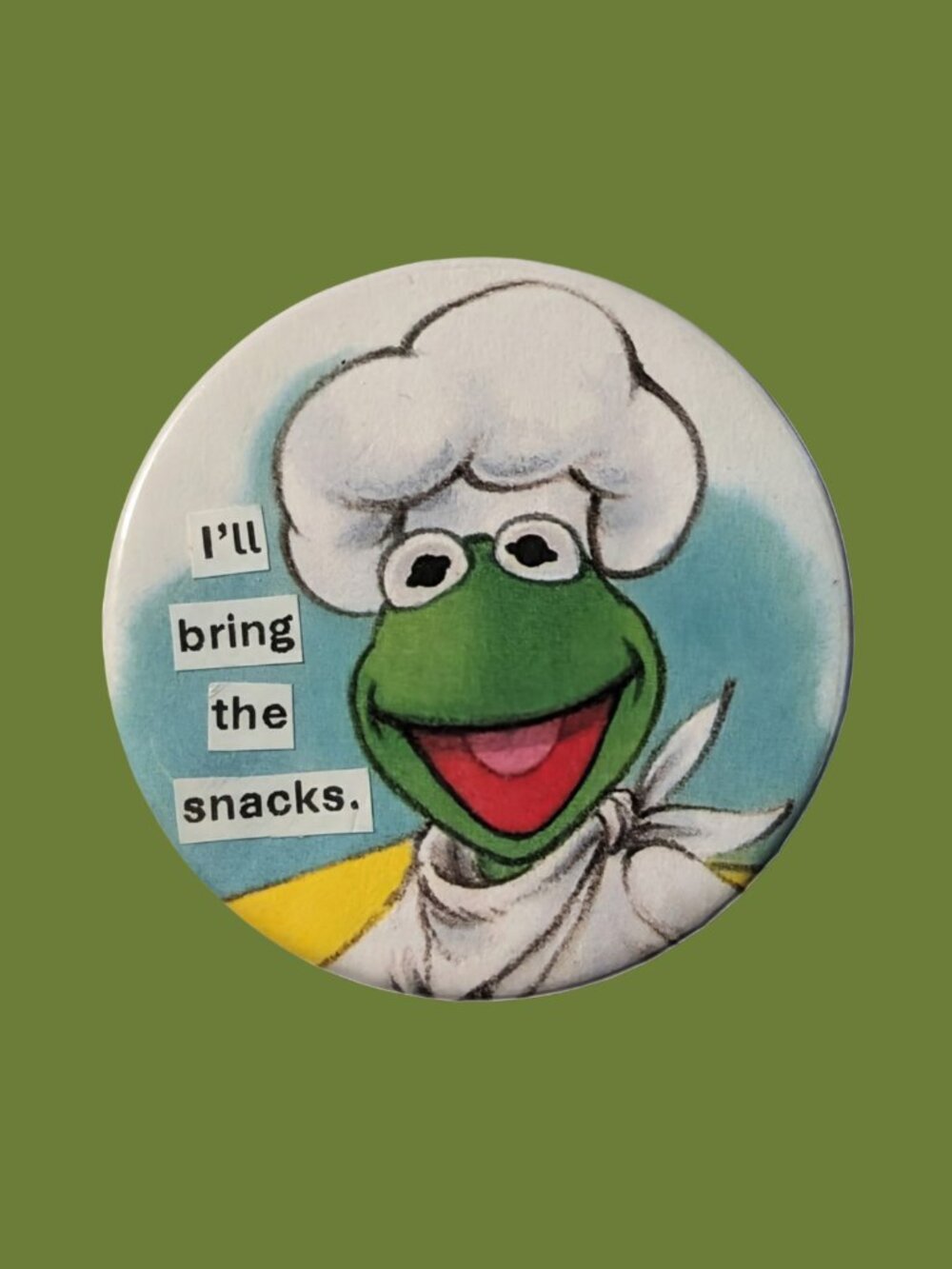 10/$25 The Muppet Show Kermit The Frog "Snacks" Handmade 2.25" Pinback Button